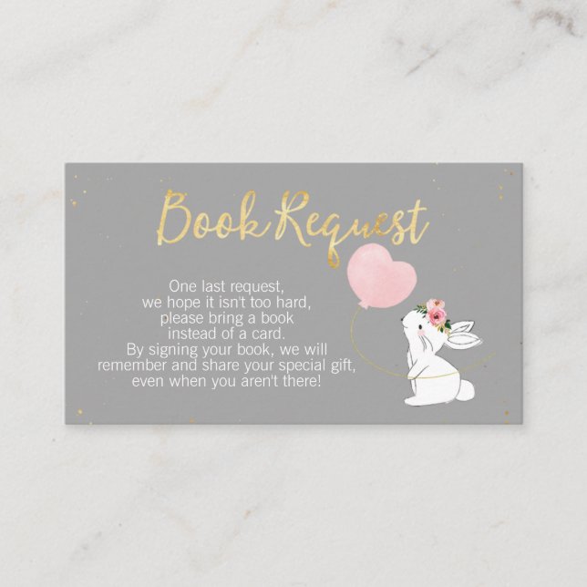 Grey Pink Bunny Baby Shower Book Request Insert (Front)