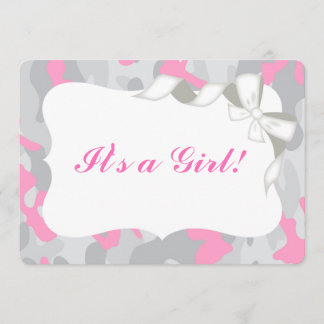 Grey Pink Camo Baby Shower Invitation Invite