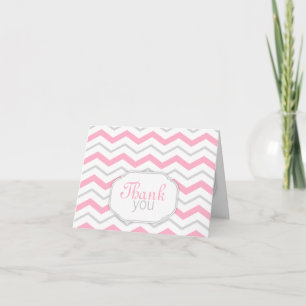 Grey & Pink Chevron Modern Thank You Cards