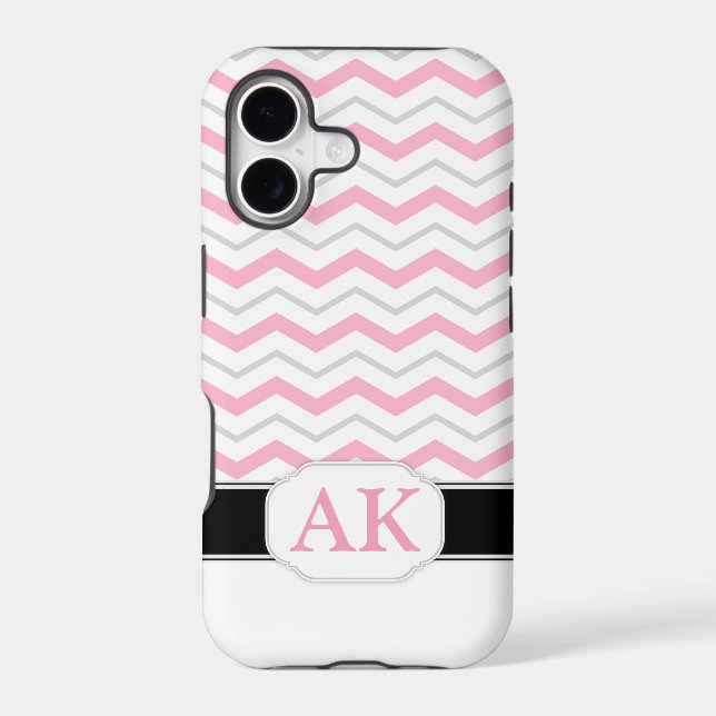 Grey & Pink Chevron Monogram iPhone 5 Case (Back)