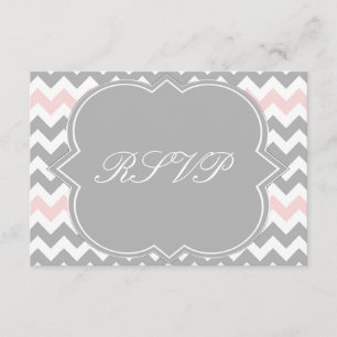 Grey Pink Chevron RSVP Card