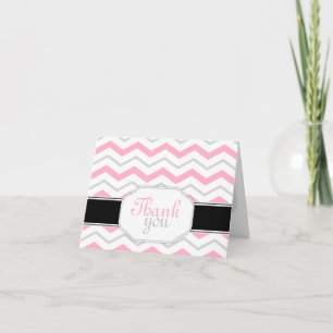 Grey & Pink Chevron Trendy Thank You Cards