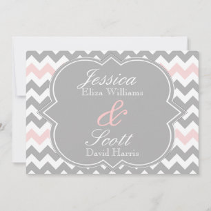 Grey Pink Chevron Wedding Invitation