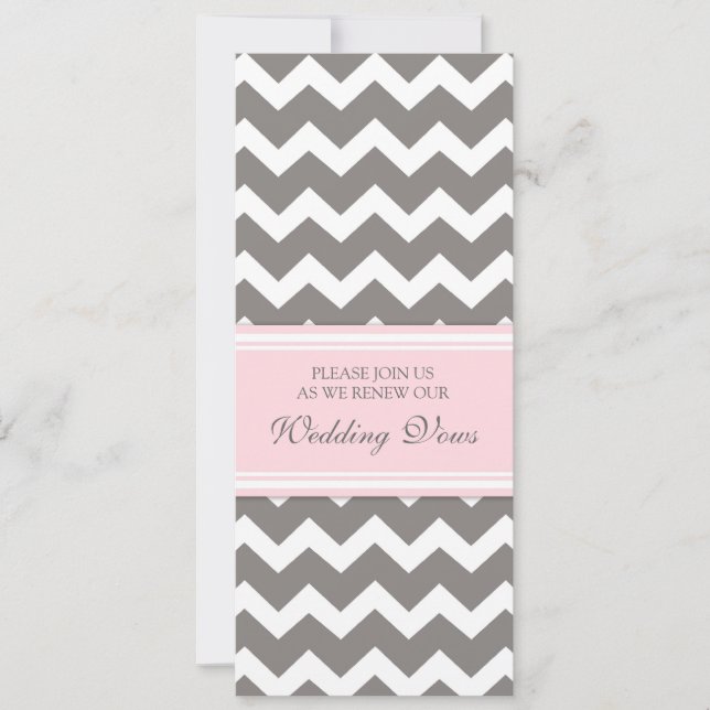 Grey Pink Chevron Wedding Vow Renewal Invitation (Front)