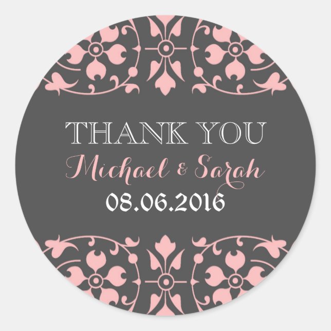 Grey Pink Classic Victorian Wedding Sticker (Front)