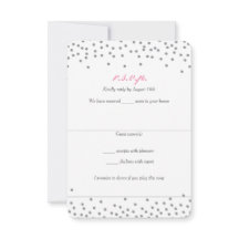 Grey & Pink Confetti Dots Wedding RSVP cards