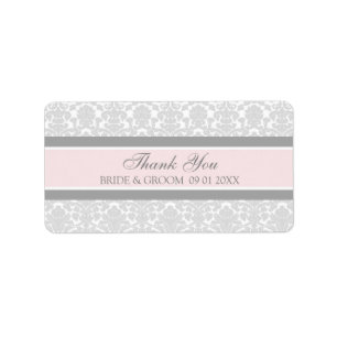 Grey Pink Damask Wedding Labels