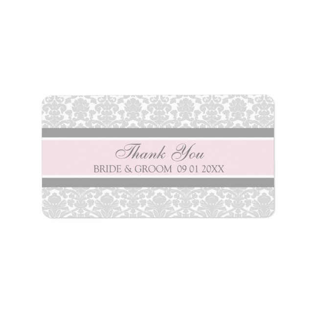 Grey Pink Damask Wedding Labels (Front)