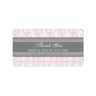 Grey Pink Damask Wedding Labels
