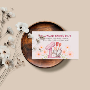 Grey Pink Floral Baking & Cooking Utensil Ba Business Card