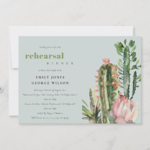 GREY PINK FLORAL CACTI FOLIAGE REHEARSAL DINNER INVITATION