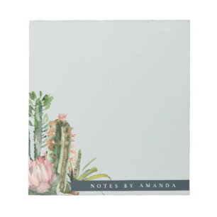 GREY PINK FLORAL DESERT CACTI FOLIAGE WATERCOLOR NOTEPAD