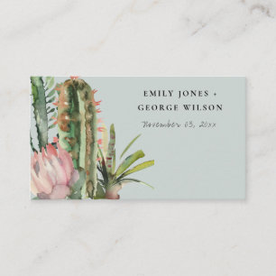 GREY PINK FLORAL DESERT CACTI WEDDING PLACE CARD