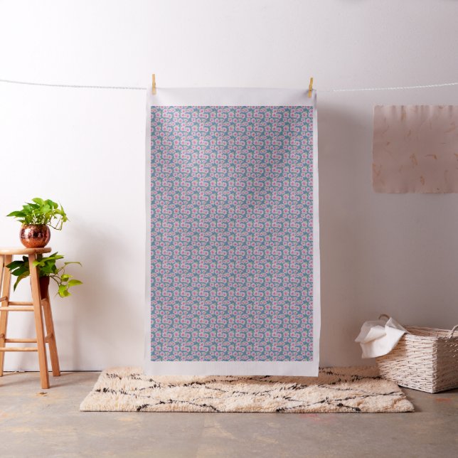 Grey Pink Floral under Blue Background Fabric (In Situ)