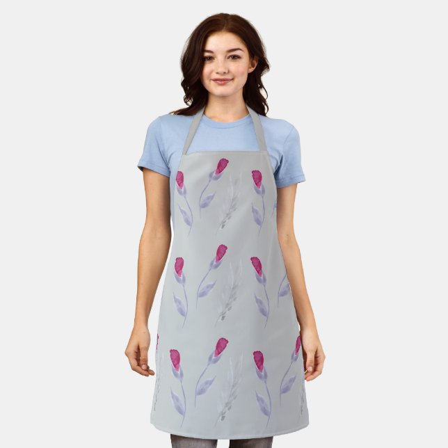 Grey Pink Flowers   Apron (Worn)
