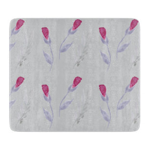 Grey Pink Flowers   Cutting Board