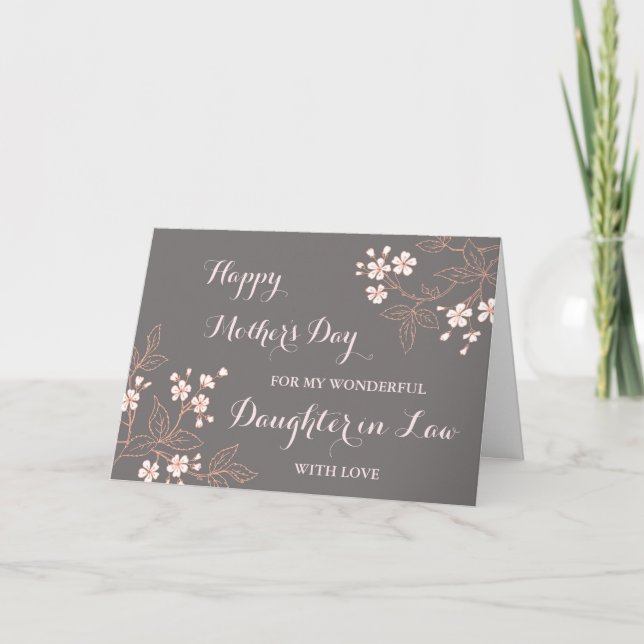 Grey Pink Flowers Daughter in Law Happy Mother's Card (Front)