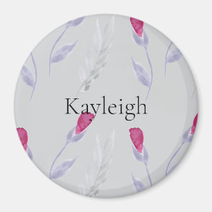Grey Pink Flowers Magnet