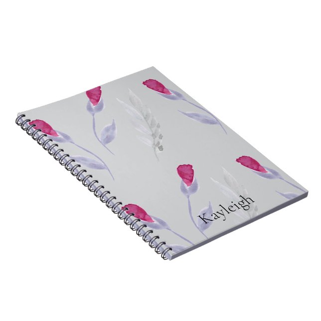 Grey Pink Flowers Notebook (Right Side)