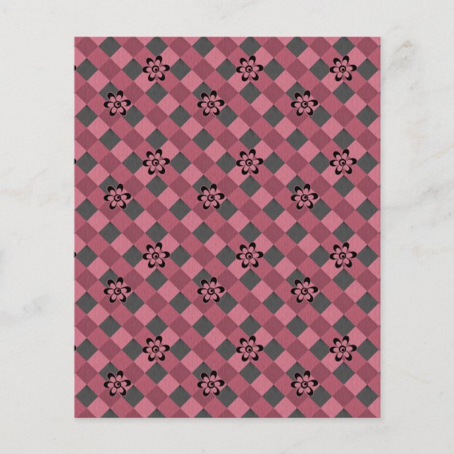 Grey pink geometric chequered pattern with flowers flyer (Front)