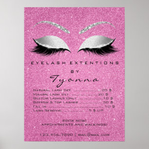 Grey Pink Gold Makeup Artist Lashes Price List Poster