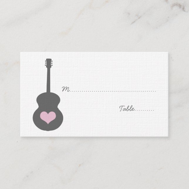 Grey/Pink Guitar Heart Place Card (Front)