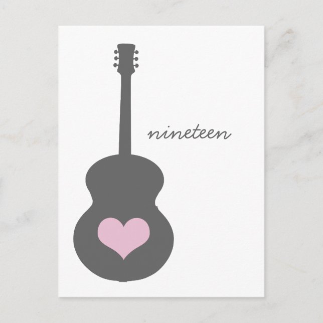 Grey/Pink Guitar Heart Table Postcard (Front)