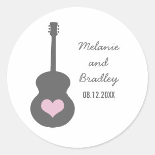 Grey/Pink Guitar Heart Wedding Stickers