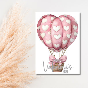 Grey pink heart balloon Happy Valentines Day Holiday Card