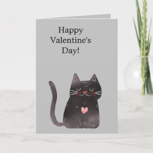 Grey Pink Heart Cat Card