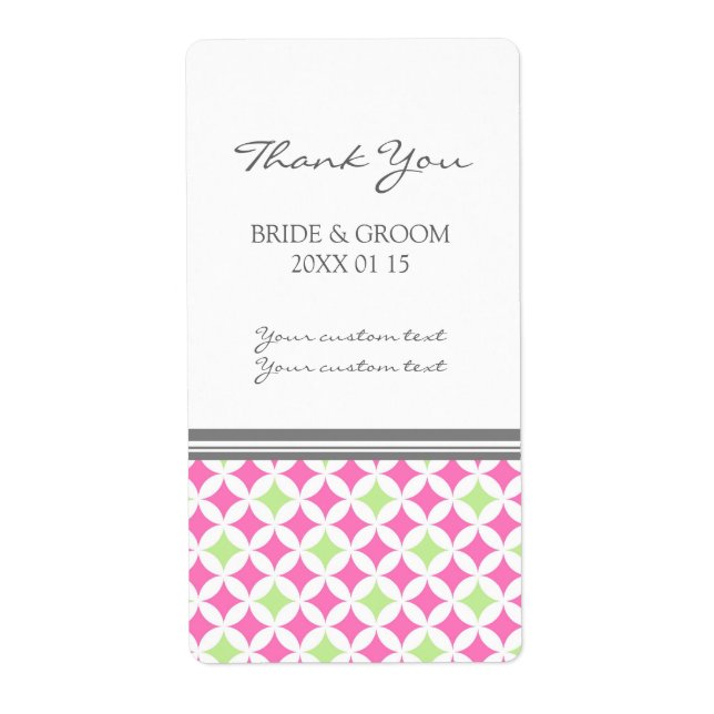 Grey Pink Lime Pattern Wedding Labels (Front)