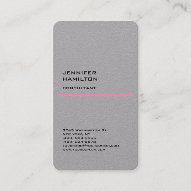 Grey Pink Minimalist Modern Unique Plain Business Card (Front)