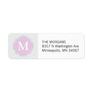 Grey & Pink Modern Chevron Custom Monogram Return Address Label