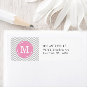 Grey & Pink Modern Chevron Custom Monogram Return Address Label