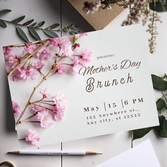 Grey Pink Modern Mother's Day Brunch Invitation (Creator Uploaded)