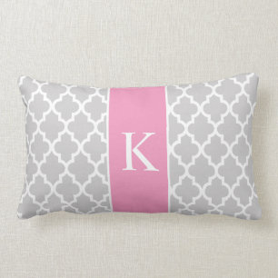 Grey Pink Moroccan Custom Monogram Lumbar Cushion