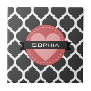 Grey Pink Moroccan Lattice Pattern Ceramic Tile