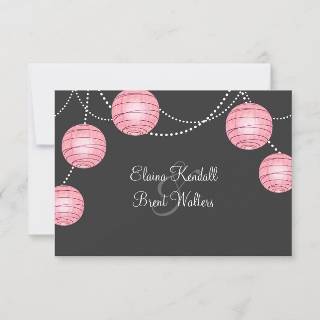 Grey & Pink Party Lanterns RSVP Card (Front)