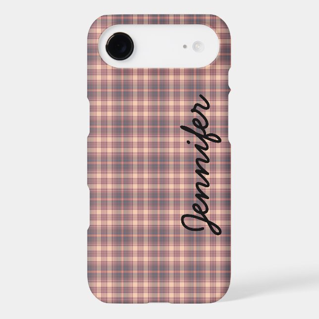 Grey Pink Plaid Tough Personalised Name Case-Mate iPhone Case (Back)