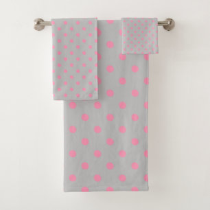 Grey Pink Polka Dot Bath Towel Set