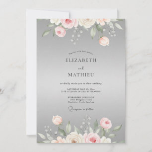 Grey Pink Ranunculus Eucalyptus Wedding Invitation