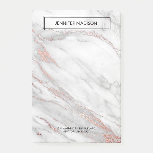 Grey Pink Rose Gold Foil Marble | NAME + ADDRESS Post-it Notes (Front)