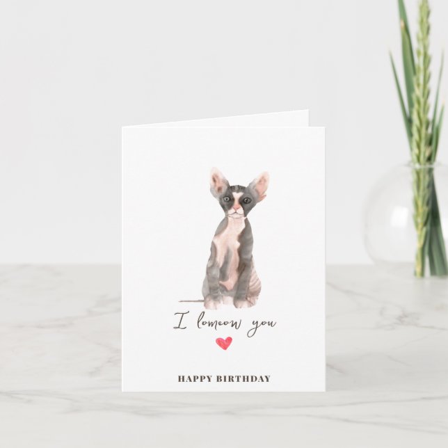 Grey Pink Sphynx Cat Heart Puppy Pets Birthday Card (Front)