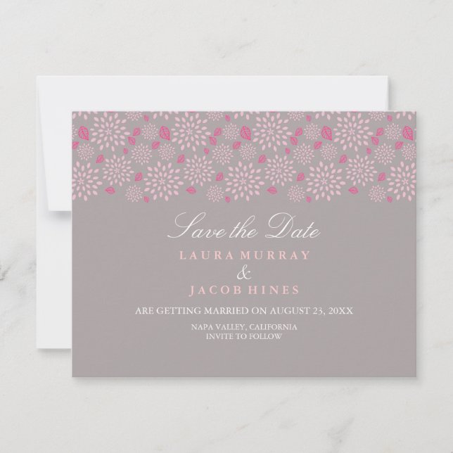 Grey & Pink Spring floral Wedding Save The Date Invitation (Front)
