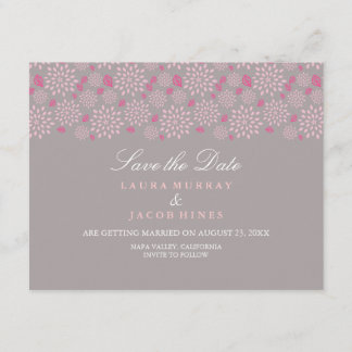 Grey & Pink Spring floral Wedding Save The Date Invitation
