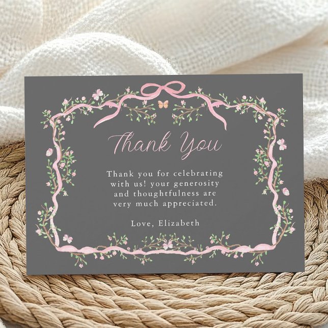 Grey & Pink Spring Garden Baby Shower Thank You Card (Creator Uploaded)