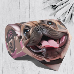 Grey Pink Striped French Bulldog Dog Pet Neck Tie