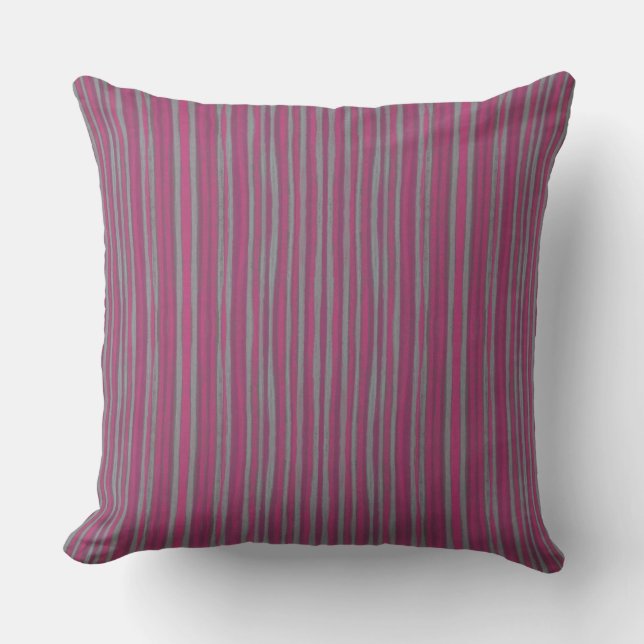 Grey & pink stripes, striped pattern narrow stripe cushion (Front)