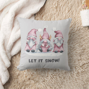 Grey Pink Watercolor Scandinavian Christmas Gnome Cushion