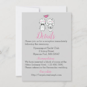 Grey & Pink Wedding Details Bride & Groom Invitation